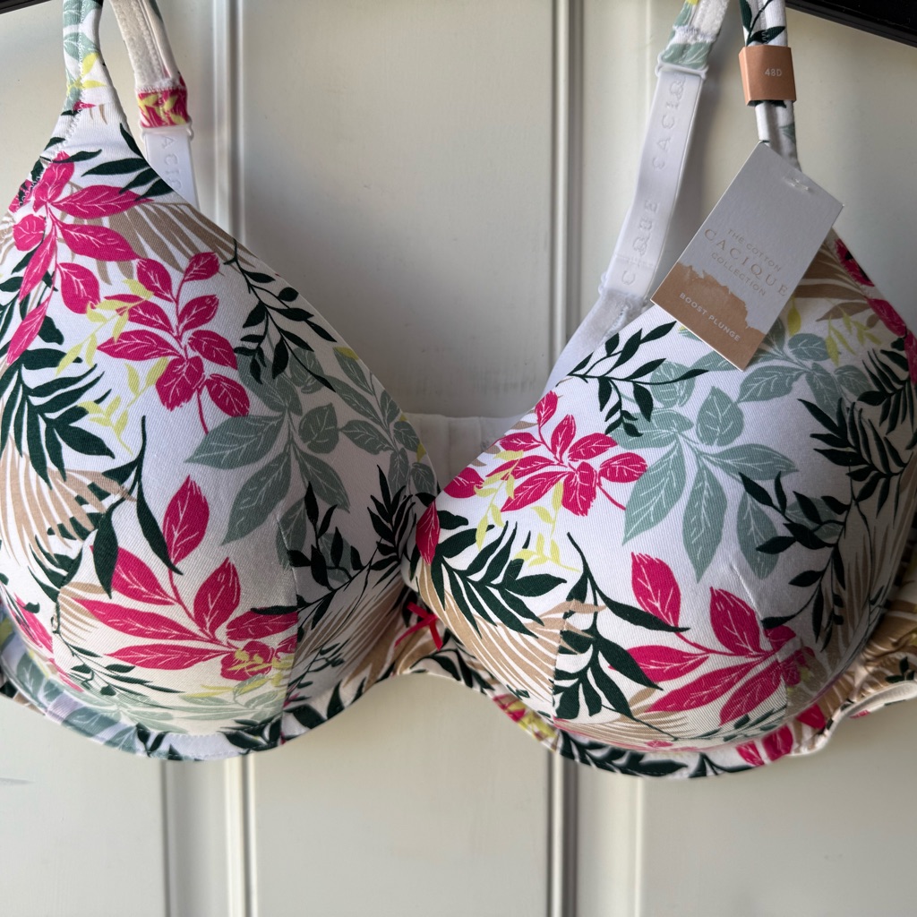 Cacique Boost Plunge Pink And Green Floral Bra With Molded Cups